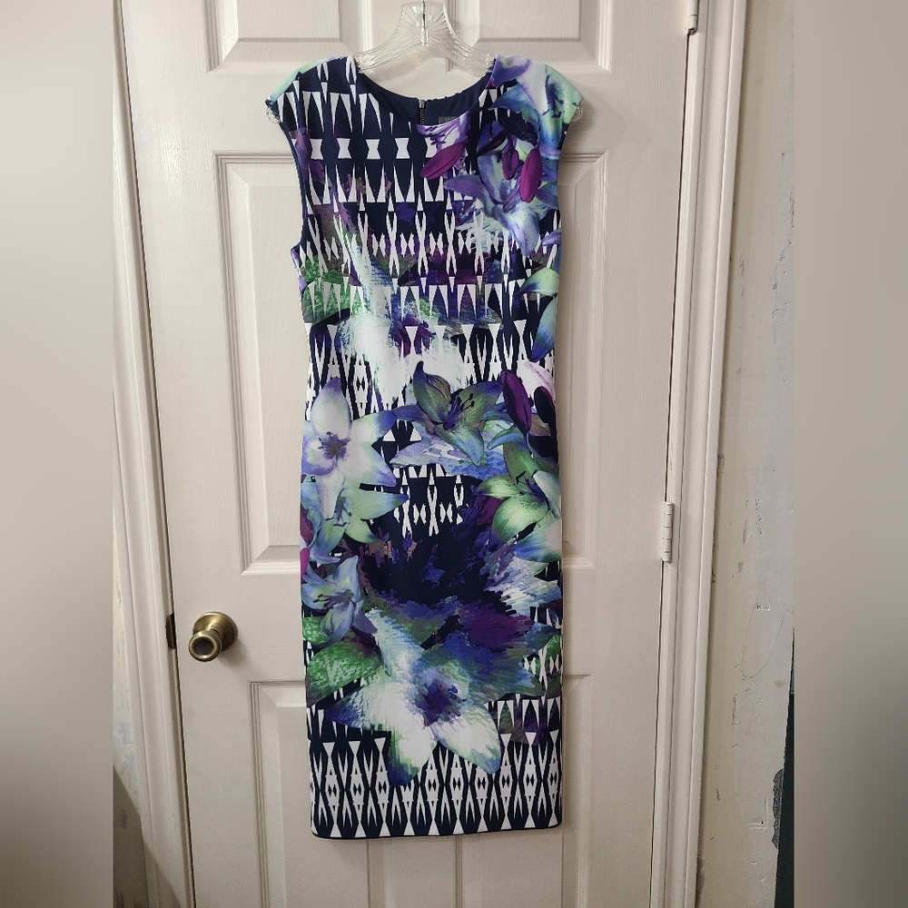 Vince Camuto Floral Print Dress - Purple, Blue, and Green